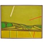 TARO KANEKO (São Paulo / Gália, 1953) - Paisagem Abstrata Geométrica. Óleo s/ tela. Ass. cid. 80 x 100 cm (MI). 84 x 104 cm (ME). Pintor e arquiteto. Em 1978, forma-se em arquitetura na Faculdade de Arquitetura e Urbanismo da Universidade de São Paulo (FAU/USP), apresentando como trabalho final de graduação uma exposição individual denominada Cores nos Bairros Populares, constituída de pinturas, desenhos, colagens, fotografia
