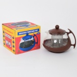 DIVERSOS, uma (1) chaleira em vidro, incolor e translúcida, MULTIPLY FUNCTION POT, possui coador interno, monture em polímero na tonalidade marrom, capacidade 750 ml, acondicionado na caixa e sem uso, vide foto.