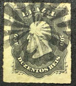 Brasil, selo D. Pedro II, 200 réis, com carimbo obliterado.