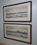 Lote com par de gravuras inglesas com imagens impressas das cidades de Londres e Leads. 50 x 100 cm cada