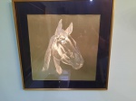 Cabeça de cavalo gravada em metal. 45 x 45 cm