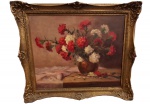 DURVAL PEREIRA, OST Vaso com Cravos Brancos e Vermelhos, esplêndida pintura do maior impressionista brasileiro da segunda metade do século XX, 62 x 72 cm