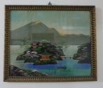 QUADRO - Óleo sobre tecido, pintura japonesa, com moldura. Med. 39cm x 46cm. Proteção de Vidro.