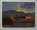 CARLOS SILVÉRIO, óleo sobre tela, representando paisagem com figura, medindo 30 x 40 cm. Sem moldura