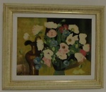 QUADRO - "Flores com jarra", Com moldura. Med. 21 x 27 cm