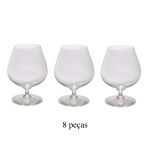 Conjunto de 8 taças em cristal ecológico para conhaque. Reconhecidas por seu formato clássico de "balão" com haste curta. Esse design específico foi feito para ser segurado pela base do bojo, permitindo que o calor das mãos aqueça levemente a bebida e libere seus aromas complexos. Cristal ecológico de alta transparência, frequentemente reforçado com titânio para maior durabilidade. 13 x 9 cm.