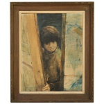 Assinatura Ilegível - Menino. Óleo s/ eucatex. Ass. cie. 64 x 50 cm (MI). 83 x 67 cm (ME). Moldura em madeira.