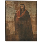 Escola Europeia. Séc. XVIII / XIX - Santa Tereza de Ávila (possivelmente). Óleo s/ tela. 100 x 75 cm (MI). 102 x 77 cm (ME). Tela muito danificada, precisando de restauro. NO ESTADO.