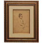 ANTONIO PICCININI  Retrato de Dama da Aristocracia, vista de perfil (conforme inscrição manuscrita e assinada na parte inferior da obra). Desenho à lápis. Ass, localizada Roma e datada de 19 de janeiro de 1890, csd. 32 x 22 cm (MI). 58 x 50 cm (ME).