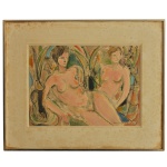 ITALO CENCIN (1924-2011)  Duas Mulheres. Técnica mista. Ass. e datada (19)78, cid.  32 x 44 cm (MI). 51 x 63 cm (ME). Manchas no papel.
