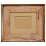 MILTON DACOSTA (Niterói, Rio de Janeiro, 1915  Rio de Janeiro, 1988) - Vênus 5". Litografia. Calcografia com desenho linear fluido. Tiragem 48/100. Ass. cid. 13 x 15 cm (MI). 36 x 39 cm (ME). Apresentada em um imponente passe-partout. largo revestido de couro ou tecido texturizado e moldura moldada com acabamento dourado e pátina envelhecida. Defeitos na moldura e manchas de oxidação. Pintor, desenhista, gravador, ilustrador. Milton Dacosta, como é conhecido, constrói uma trajetória peculiar dentro da história da pintura brasileira.
