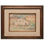 GIANCARLO ZORLINI (São Paulo, 1931) - Paisagem Rural Bucólica com Casarios tradicionais, caracterizada por pinceladas fluidas, tons terrosos suaves e uma composição harmônica com montanhas e vegetação ao fundo. Aquarela s/ papel. Ass. e datado 18-3-59, cid. 21 x 32 cm (MI). 44 x 55 cm (ME). Moldura clássica de madeira com detalhes dourados e passe-partout. claro, valorizando a preservação do papel. Médico e pintor brasileiro, iniciou seus estudos no Colégio Dante Alighieri até o colegial. Filho do também pintor e escultor Ottone Zorlini.