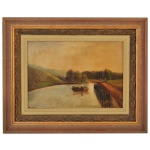 ARNOLD - Paisagem Ribeirinha. Óleo s/ madeira. Ass. cie. 33 x 47 cm (MI). 57 x 70 cm (ME).