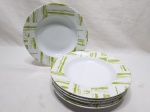 Jogo de 6 pratos fundos de massa, sopa em porcelana estampada. Medindo 22,5cm de diâmetro.