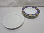 Lote de 2 pratos de sobremesa e 3 pratos fundos em porcelana. Medindo o de sobremesa 19,5cm de diâmetro, sopa 20,5cm de diâmetro.