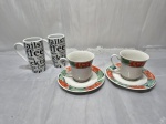 Lote de 2 xícaras de chá e 2 canecas em porcelana. Medindo a de chá 8cm x 8cm de altura.