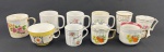 Conjunto de dez canecas/ xícaras em porcelana de diversos modelos e decoração. Medindo: 7 cm à 9,5 cm.