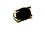 Fashion Luxo Joias, Anel Modernista em Prata e Ouro com Ônix Oval grande medindo 21 x 15mm, Aro 19. Peso total 7,51gr 