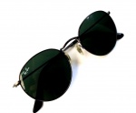 Fashion Luxo Coleção, Óculos de Sol Ray Ban Redondo, Preto Niquelado, Original Luxótica Italy RB3447 Around, medindo 12,5cm entre dobradiças, lentes cristais RB 48x45mm