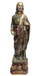 Arte Sacra. Imagem em estuque, policromada,  representando São judas Tadeu.Medindo:34 x 9 x 9 cm