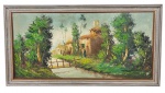 'Paisagem" Óleo sobre tela, moldura de madeira patinada. Medidas: 57 x 120 cm (tela) e 70 x 132 cm (moldura).