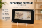 LINDO DISPLAY EXPOSITOR EM ACRILICO FRENTE TRANSPARENTE E FUNDO PRETO - MEDINDO 22,4 X 12CM - NOVO EM PERFEITO ESTADO CONFORME FOTOS