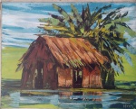 Moisés, Casebre, óleo sobre tela colado em eucatex, 80x100cm, sem moldura. Observação: com perda de tinta no centro superior