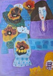 Asfaduroff Nibbes, Mulher e flores, óleo sobre tela, 70x50cm, sem moldura. No estado, com desgaste de tela, vide foto