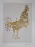 Aldemir Martins, Galo Dourado, gravura, tiragem 10/100, 50x36cm, sem moldura, Edição Póstuma