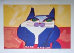 Aldemir Martins, Gato Azul, gravura, tiragem 33/100, 50x70cm, sem moldura, Edição Póstuma