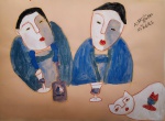 Asfaduroff Nibbes, Amigos, desenho sobre papel, 48x66cm, sem moldura