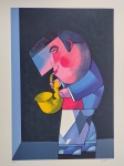Inos Corradin, Saxofonista, gravura, tiragem 68/100, Edição Póstuma, 70x50cm, sem moldura