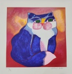 Aldemir Martins, Gato Azul, gravura, tiragem 37/120, 50x50cm, Edição Póstuma, sem moldura