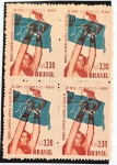 Brasil Quadra com um selo com a variedade "Basketb" Basquetebol (1959) RHM A087 e A087A Nova sem goma e marca de charneira