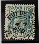 Brasil 1886 – Carimbologia – Dom Pedro II Cabeça Grande 50 réis com carimbo de Rio de Janeiro 6 AGO 86