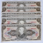 Brasil 1964 5 Cruzeiros 17 Cédulas Sequenciadas C074 SOB/FE (ondulações, marcas e manchas devido ao tempo)