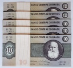 Brasil 1974 10 Cruzeiros 10 Cédulas Sequenciadas C138 FE