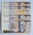 Brasil 1989 1 Cruzado Novo (Carimbo Sobre 1000 Cruzados) 30 Cédulas Sequenciadas C198 FE