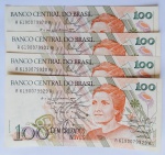Brasil 1989 100 Cruzados Novos 5 Cédulas série 61900799 C 206 FE