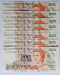 Brasil 1990 100 Cruzeiros (Carimbo Sobre 100 Cruzados Novos) 9 Cédulas Quase Sequenciadas C211 FE (levíssimas manchas)