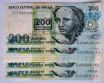 Brasil 1990 200 Cruzeiros (Carimbo Sobre 200 Cruzados Novos) 18 Cédulas Sequenciadas C212 FE