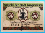 Alemanha (Langewiesen na Turíngia), 1921. Cédula de emergência (Notgeld) de 50 Pfennig, emitida pelo conselho municipal no coração da floresta da Turíngia. O diferencial deste exemplar é o selo oficial em alto-relevo (chancela) visível no canto inferior esquerdo do anverso, elemento de segurança raro usado para autenticação. O anverso traz a figura central de São Kilian (St. Kilian), padroeiro local. O reverso apresenta uma bela ilustração da prefeitura histórica da cidade (Rathaus), encimada por um poema regional em dialeto que reflete sobre o futuro e a resiliência no pós-guerra: "Ech well nur gerne siehe, was es noch währe sall!" (Eu só quero ver o que ainda vai acontecer!). Uma peça fascinante que combina sofisticação gráfica e segurança numismática.