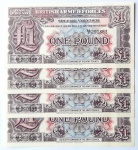Reino Unido (Forças Armadas) - 1948  1 Libra - (2ª Série) - 4 Cédulas Flor de Estampa Sequenciadas - P# M22