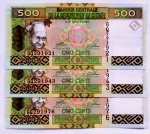 Guiné - 1998 - 500 Francos Guineenses - 3 Cédulas Flor de Estampa da Mesma Série - P# 36