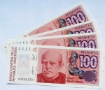 Argentina - 1989/90 - 100 Australes - 4 Cédulas Flor de Estampa Sequenciadas - P# 327c Série C