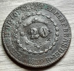 Brasil Império, 40 réis com Carimbo Geral de 20, 1832R (Rio), C751, Cobre (6 Fotos)
