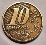 Brasil 10 centavos 1998 belo cunho rachado