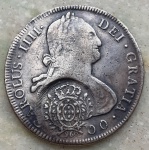 Brasil, 960 réis, Carimbo de Minas sobre 8 Reales de 1800 reinado de Carlos IIII, com cunho do gravador iniciais P.P. (é o gravador mais escasso) de Potosi,  Bolívia. Carimbo,  tipo "A", nenhum algarismo encosta nos ramos, 14a. Variante - Prata - P450