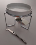 WOLFF - Rechaud em inox  para queijo brie , composta de suporte com base em aço escovado , prato em cerâmica e uma faca  . Novo , sem uso . Medida : 13x15cm .