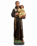SANTO ANTÔNIO DE PÁDUA (11951231)  bela imagem sacra devocional representando o santo franciscano com o Menino Jesus nos braços, acompanhado do lírio branco e do livro, atributos tradicionais. Confeccionada em estuque francês policromado, com policromia original em tons terrosos e dourados. Mede 29 cm de altura.